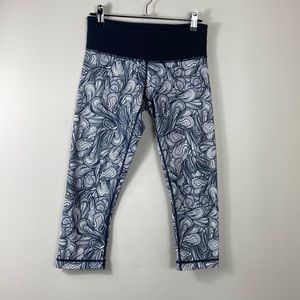 Lululemon Black & White Wunder Under Colorblock Print Crop Leggings Pants 4